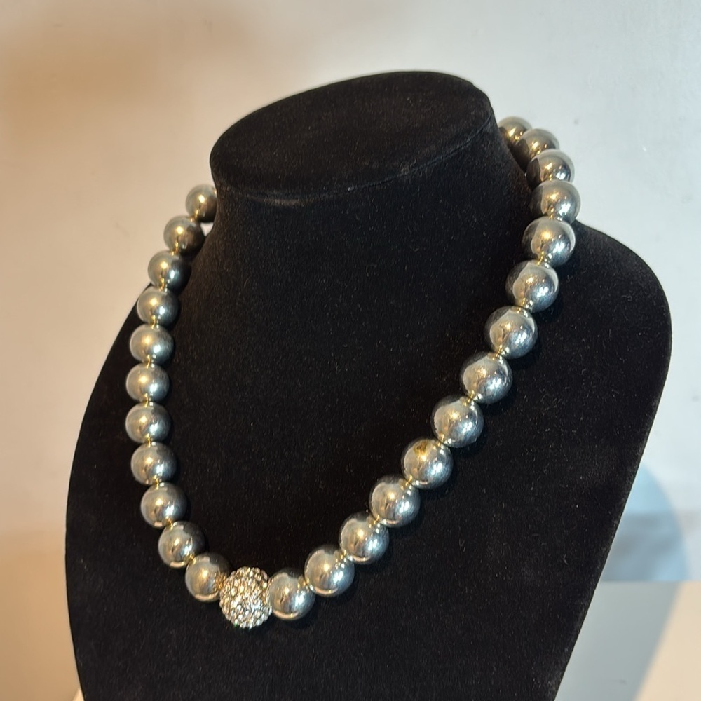 Vintage silvertone ball and diamante chunky necklace